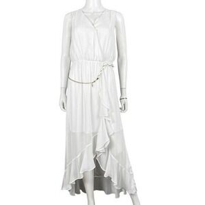 Thalia Sodi‎ Dress Women Small White Sheer Ruffled High Low Asymmetrical